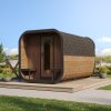 SaunaLife CL12G Outdoor Cube Sauna on Elevated Patio Backyard