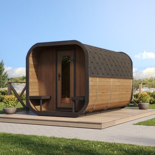 SaunaLife CL12G Outdoor Cube Sauna on Elevated Patio Backyard