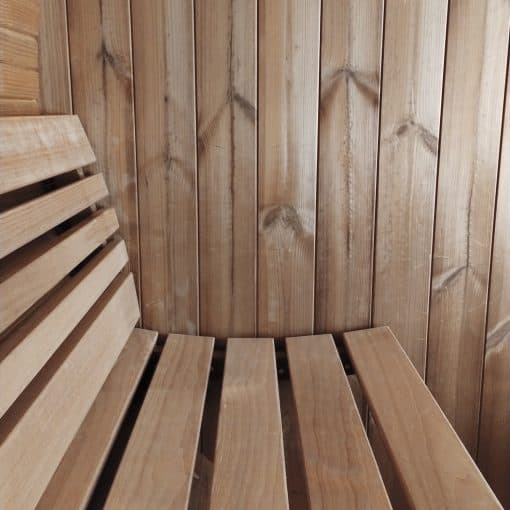 SaunaLife Model E6 3 Person Outdoor Barrel Sauna Bench Closeup