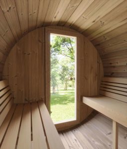 SaunaLife Model E7 4 Person Outdoor Sauna Barrel Interior
