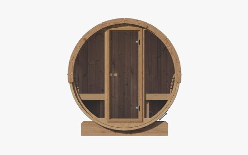 SaunaLife Model E8G Barrel Outdoor Sauna Front view