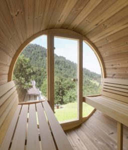 SaunaLife Model E8G Barrel Outdoor Sauna Window View
