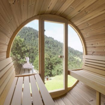 SaunaLife Model E8G Barrel Outdoor Sauna Window View