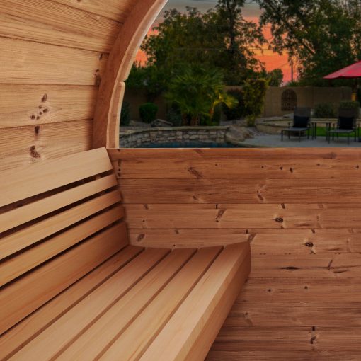 SaunaLife Model E8W 6 Person Sauna Barrel Bench Closeup