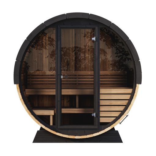 SaunaLife Model EE6G 4 Person Outdoor Sauna Barrel Front View