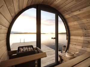 SaunaLife Model EE6G 4 Person Outdoor Sauna Barrel View From Inside