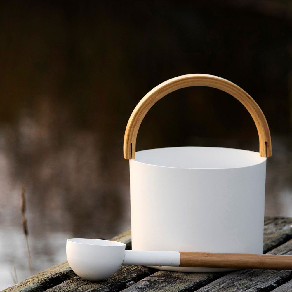 Sauna Bucket and Ladle White